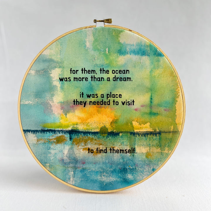 for them the ocean was more than a dream - painted mixed media hoop art