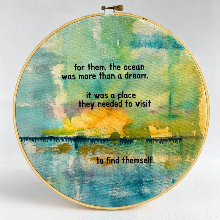 for them the ocean was more than a dream - painted mixed media hoop art