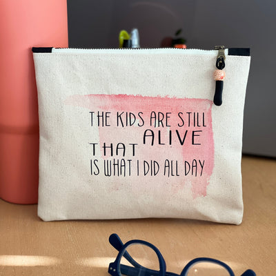 Mini canvas painted zip bag pouch - the kids are still alive