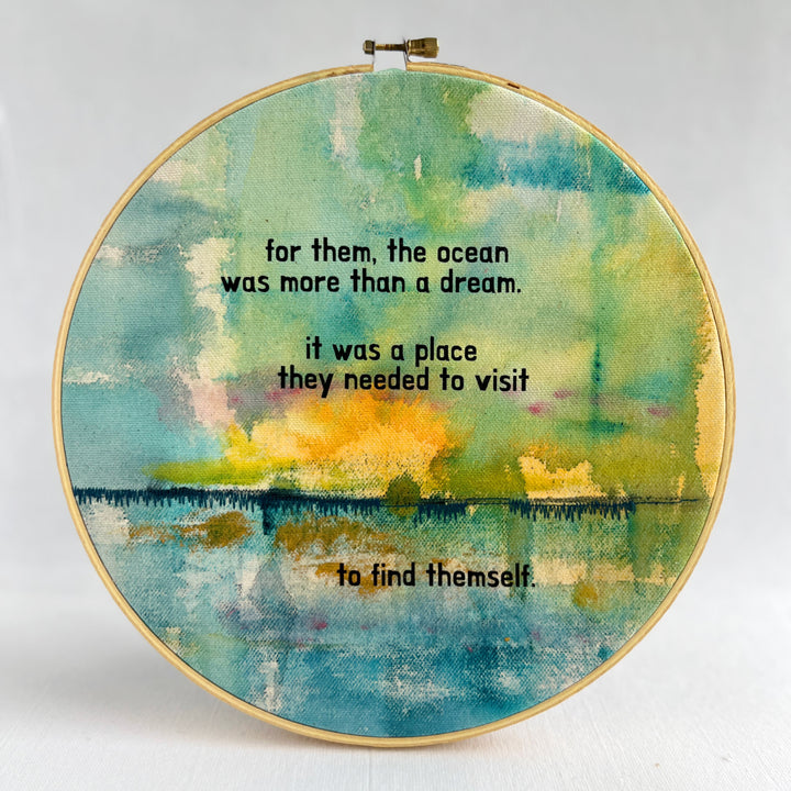 for them the ocean was more than a dream - painted mixed media hoop art