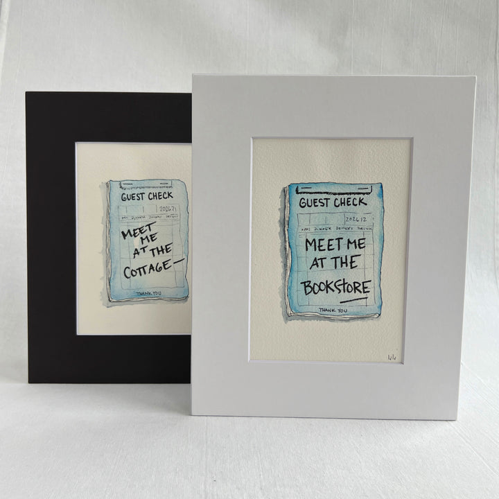 Guest Check Watercolor Original Art - Meet me at the Bookstore