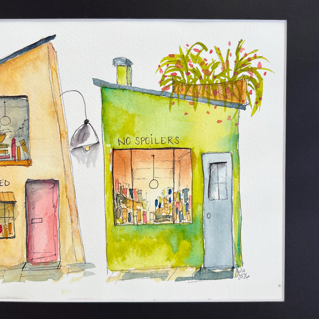 Fully Booked but No Spoilers - a Good Places Mystery Bookstore  Watercolor