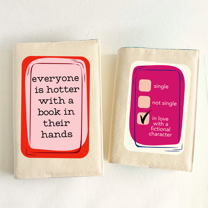 Reusable Adjustable Fabric Book Cover - Status: In love with a fictional character