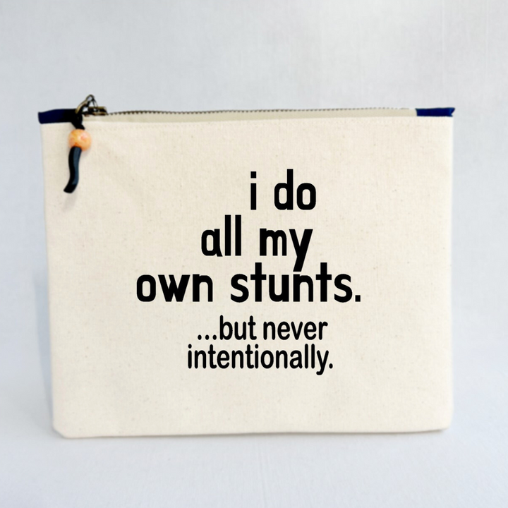 Canvas zip bag painted small - I do unintentional stunts