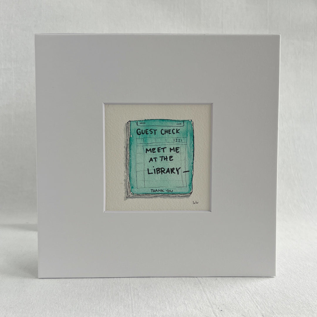 Guest Check Watercolor Original Art - Meet me at the Bookstore