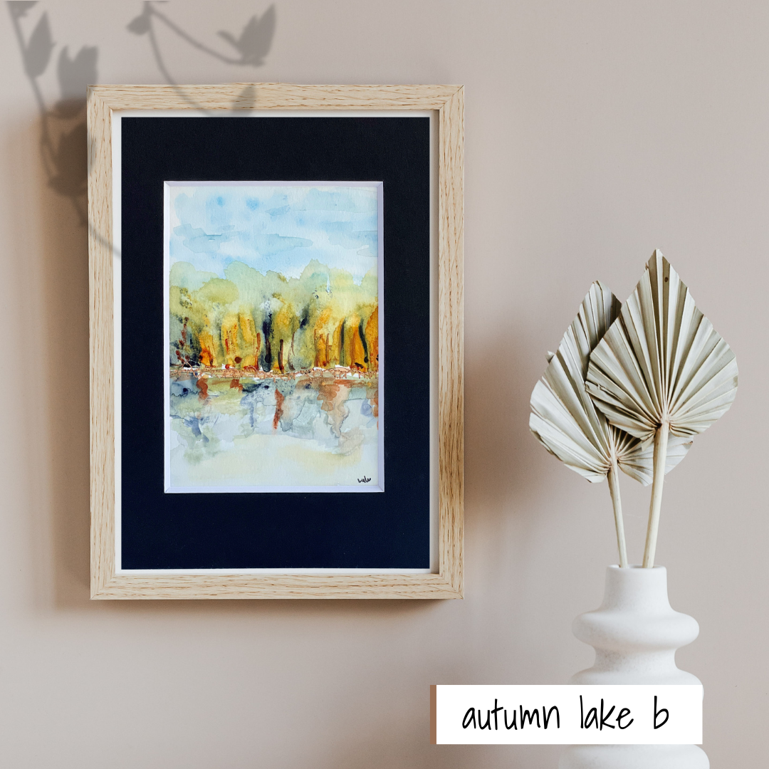 autumn lake b - painted mixed media art print