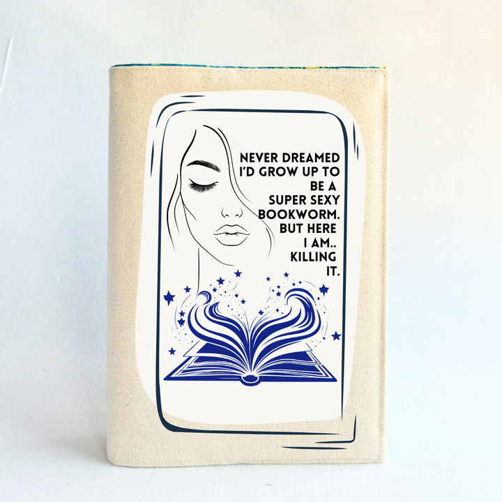 Reusable Adjustable Fabric Book Cover - Super Bookworm Status