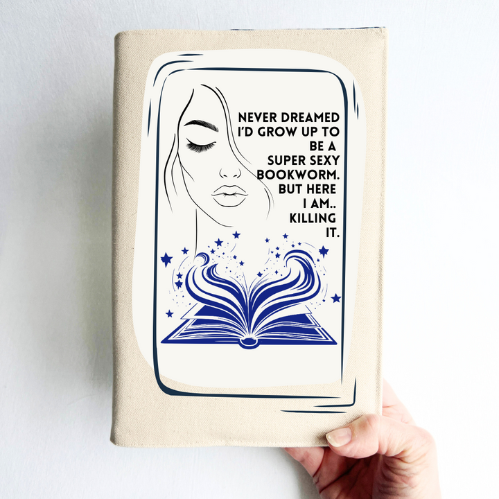 Reusable Adjustable Fabric Book Cover - Super Bookworm Status