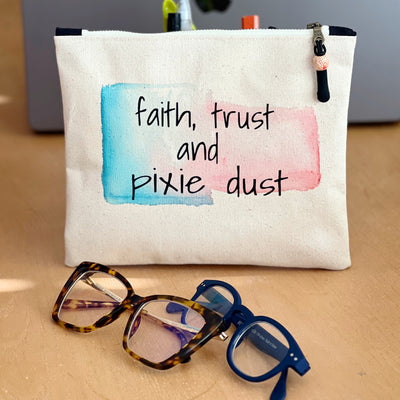 mini canvas painted zip bag pouch - faith, trust and pixie dust