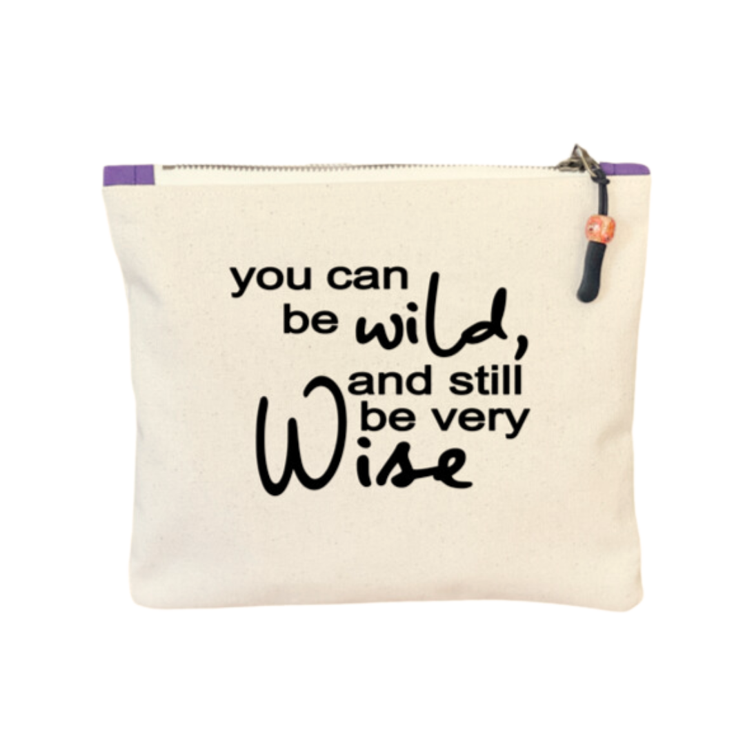 mini canvas painted zip bag pouch - you can be wild and still be very wise