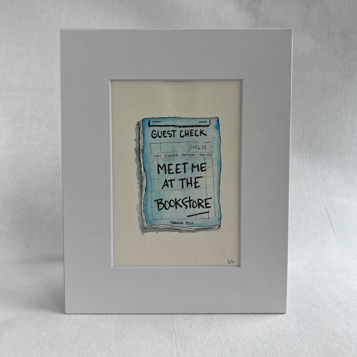 Guest Check Watercolor Original Art - Meet me at the Bookstore