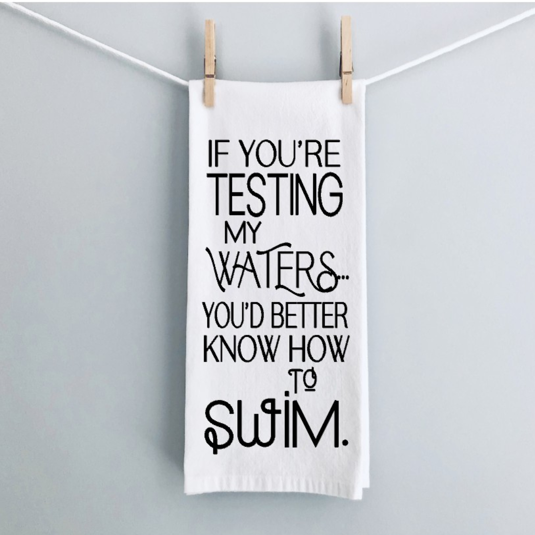 better know how to swim - humorous tea, bar and kitchen towel LG