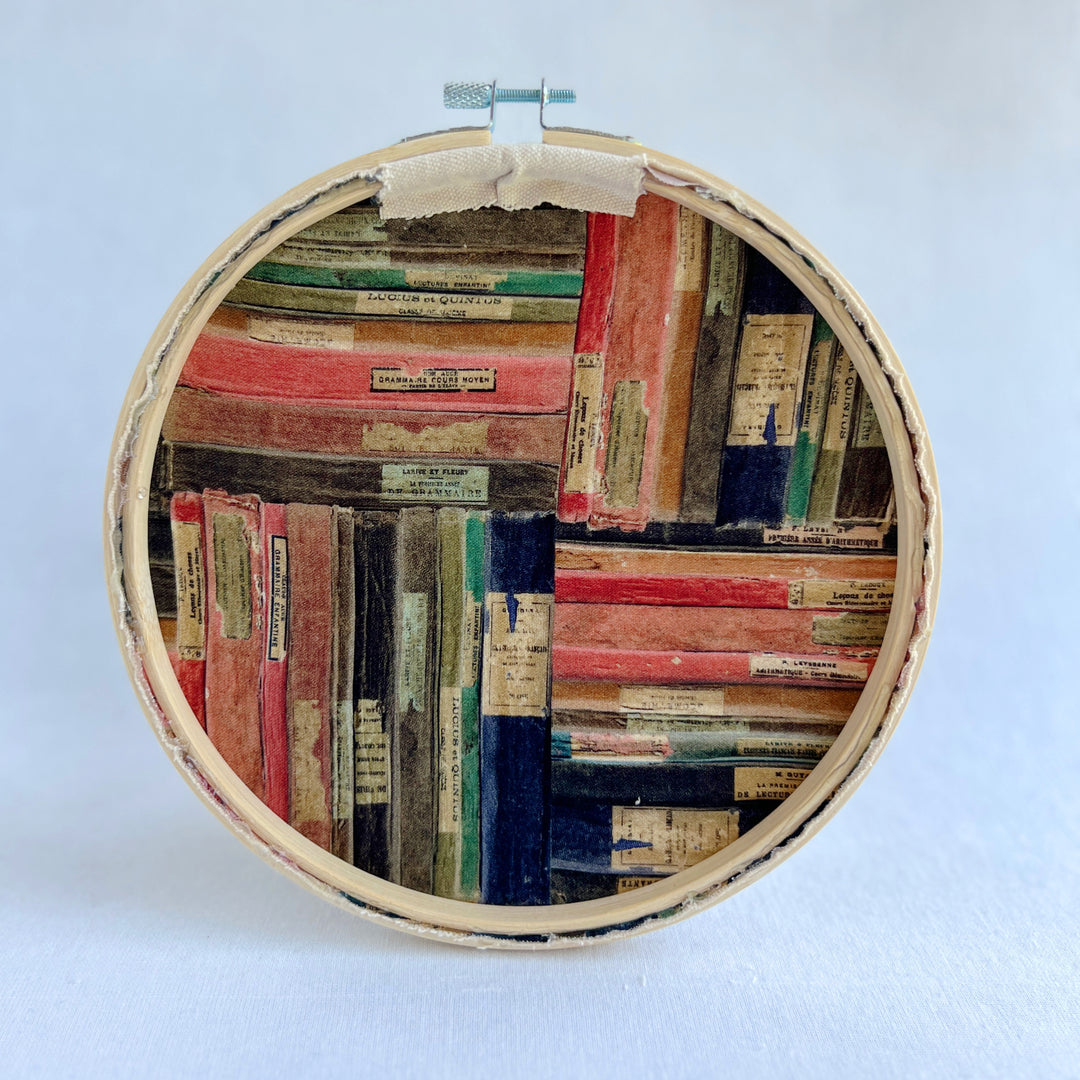 on hold - library card original hoop art