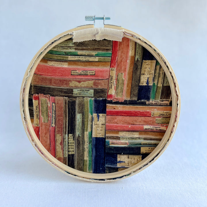 on hold - library card original hoop art