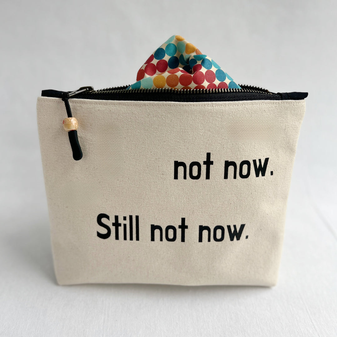Lined statement zip pouch - Not now. STILL not now.