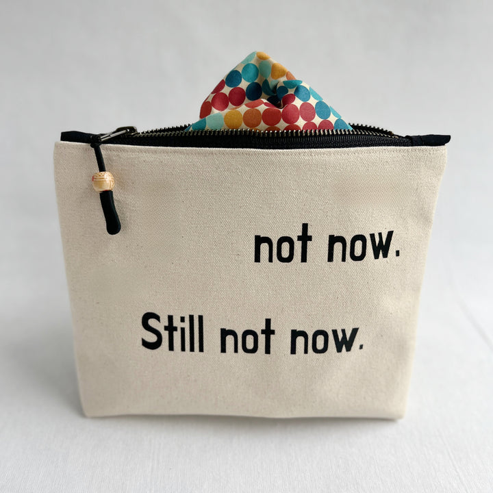 Lined statement zip pouch - Not now. STILL not now.