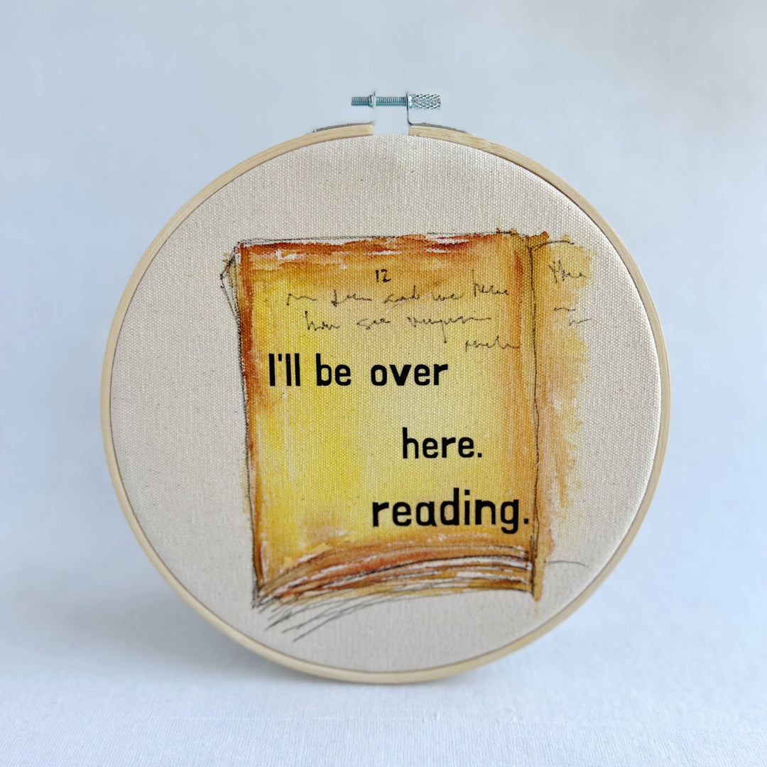 I'll be over here reading - library card original hoop art