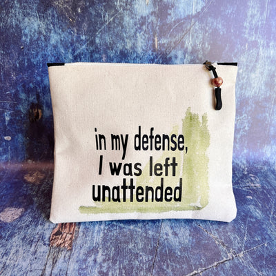mini canvas zip bag - in my defense, I was left unattended