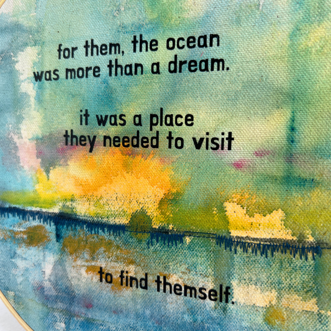 for them the ocean was more than a dream - painted mixed media hoop art