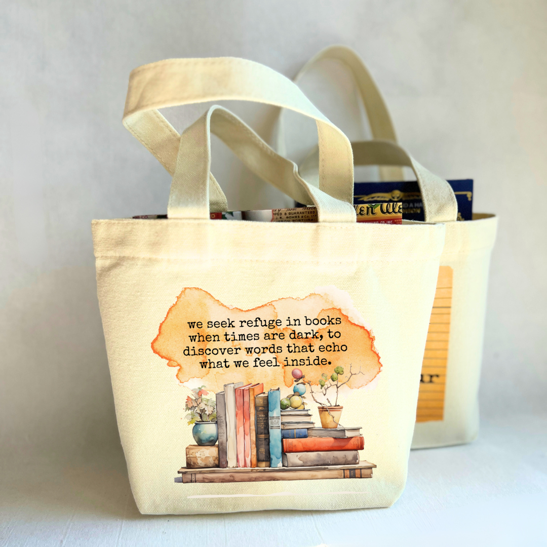Canvas Mini Tote Bag Seek Refuge in Books – Pretty Clever Words