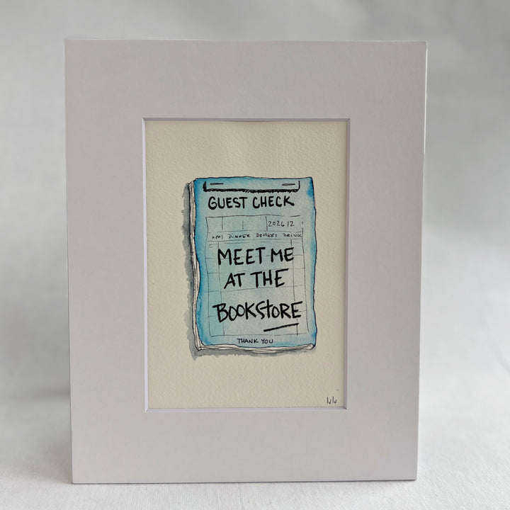 Guest Check Watercolor Original Art - Meet me at the Bookstore