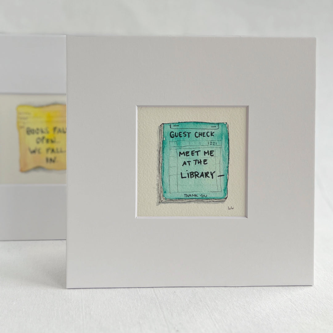 Guest Check Watercolor Original Art - Meet me at the Bookstore