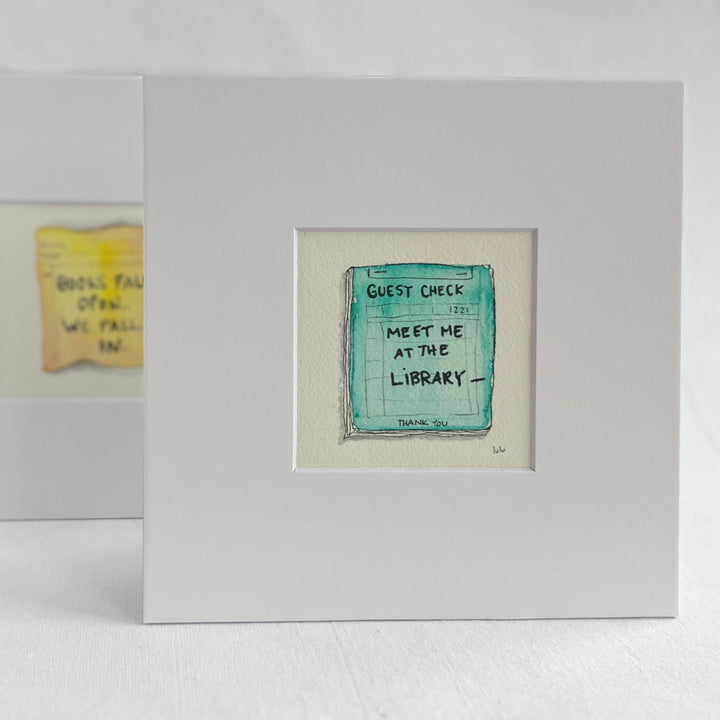 Guest Check Watercolor Original Art - Meet me at the Bookstore