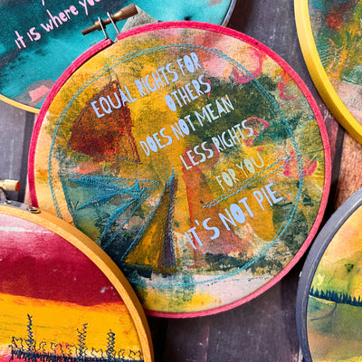 equal rights are not pie - painted mixed media hoop art