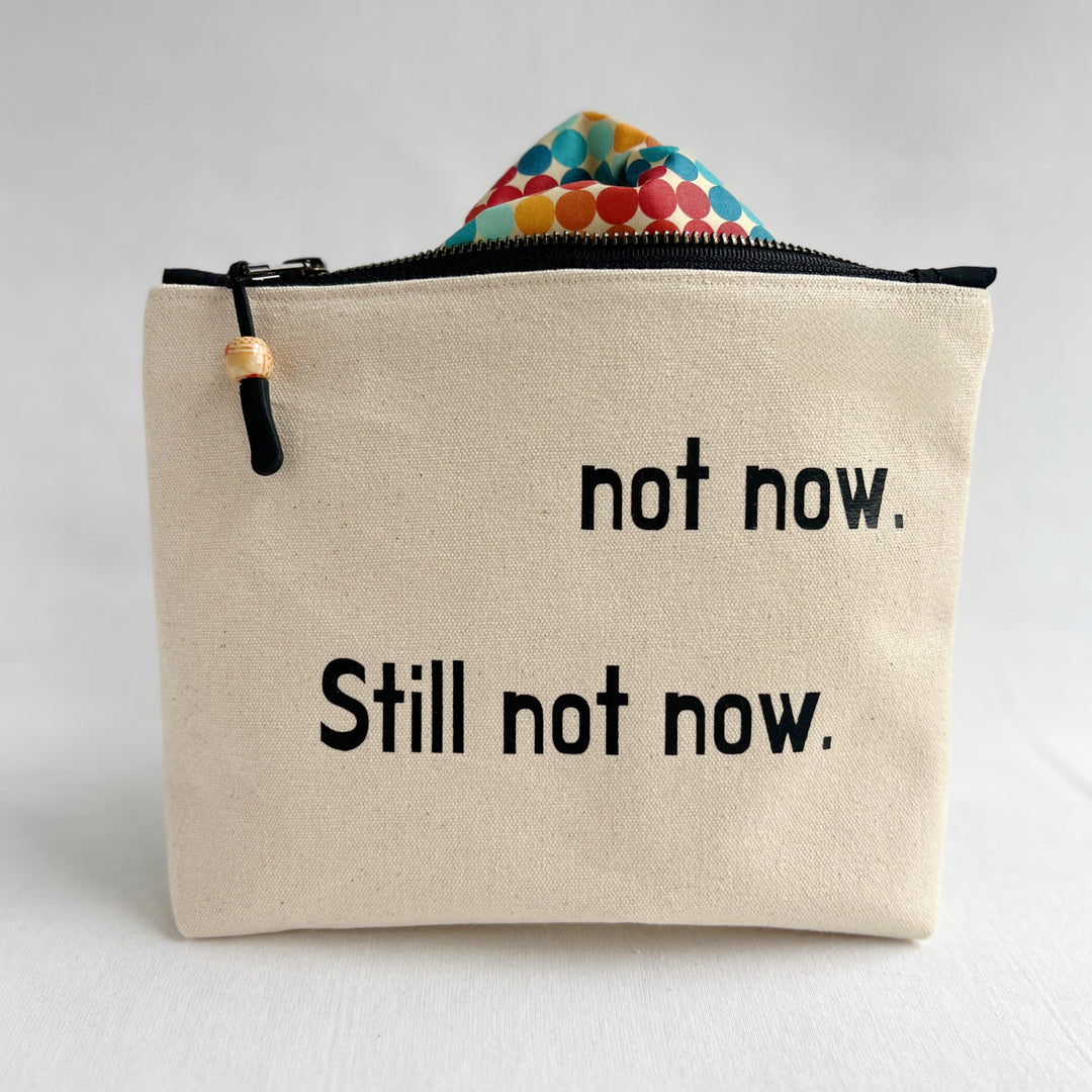 Lined statement zip pouch - Not now. STILL not now.
