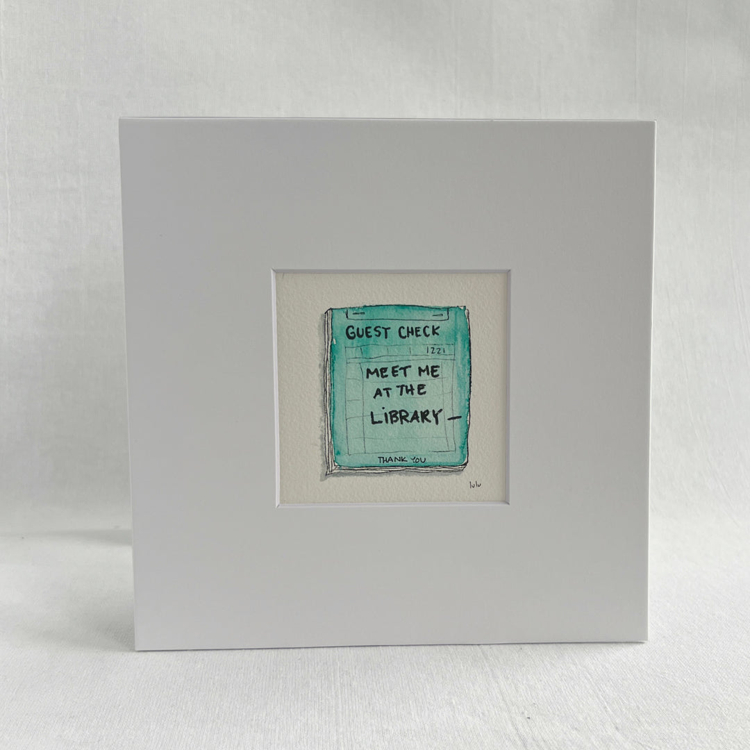 Guest Check Watercolor Original Art - Meet me at the Bookstore