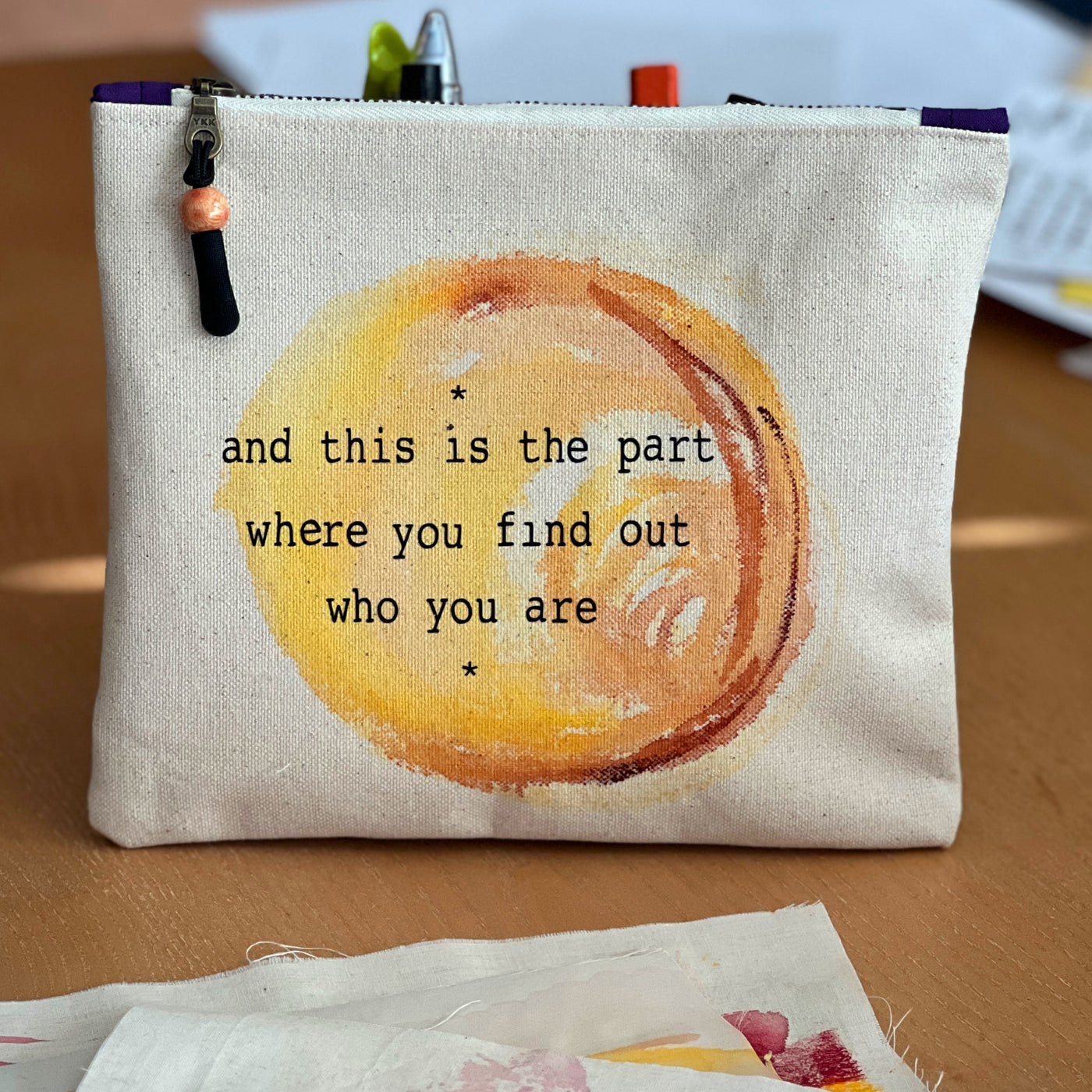 Mini canvas painted zip bag pouch - find out who you are