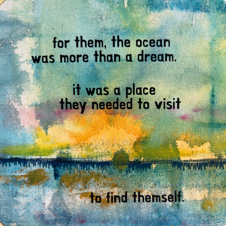 for them the ocean was more than a dream - painted mixed media hoop art