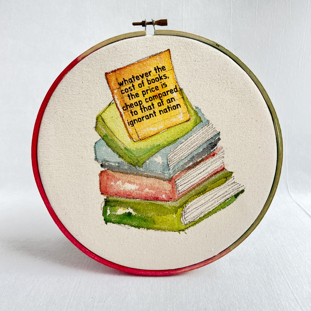books are necessary - original library hoop art