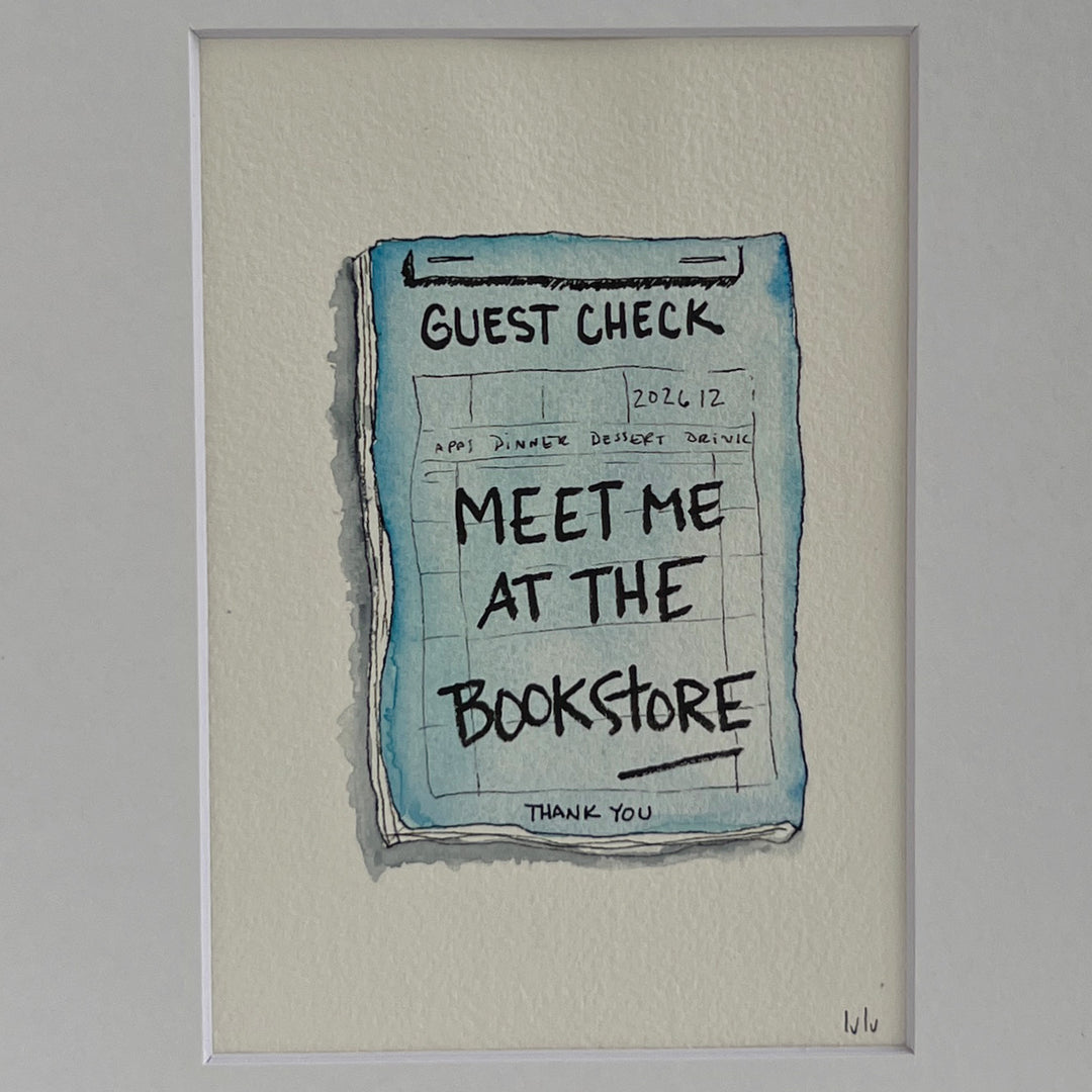 Guest Check Watercolor Original Art - Meet me at the Bookstore