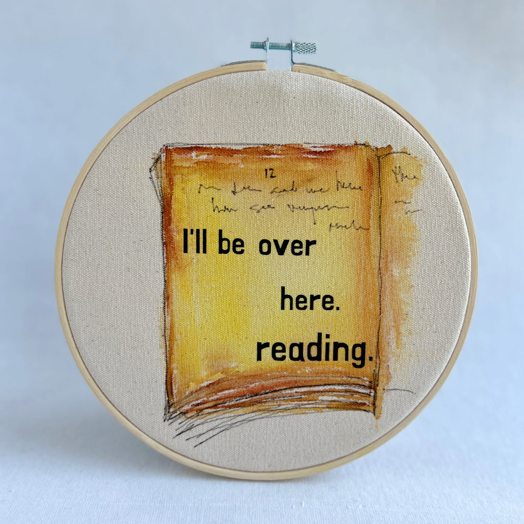 I'll be over here reading - library card original hoop art