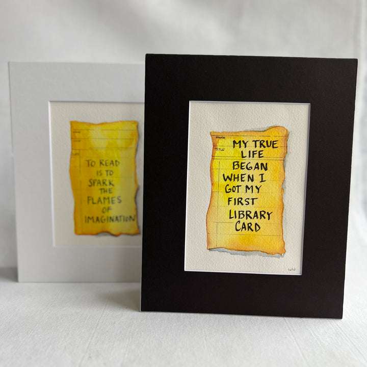 Library Card Watercolor Original Art - My true life began when I got a library card