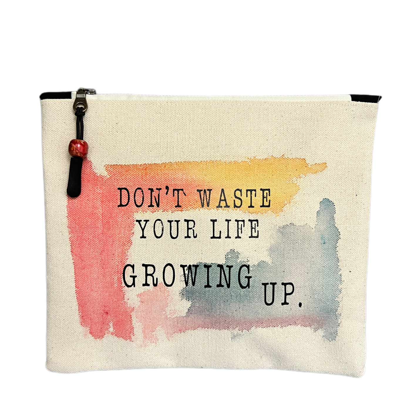 mini canvas zip bag - don't waste your life growing up