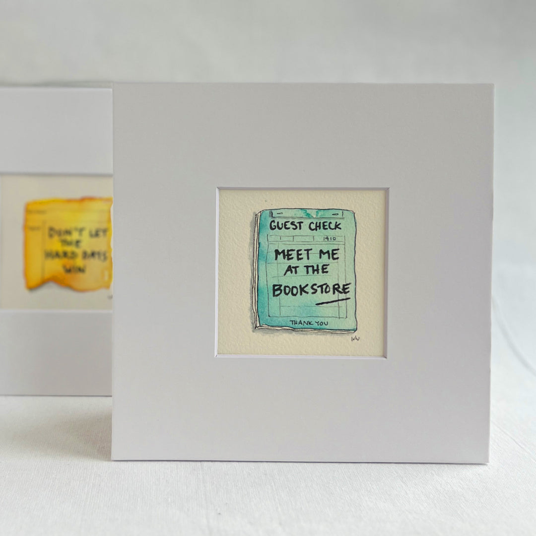 Guest Check Watercolor Original Art - Meet me at the Bookstore