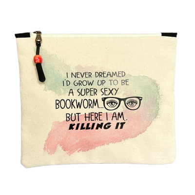 mini canvas zip bag - super sexy bookworm