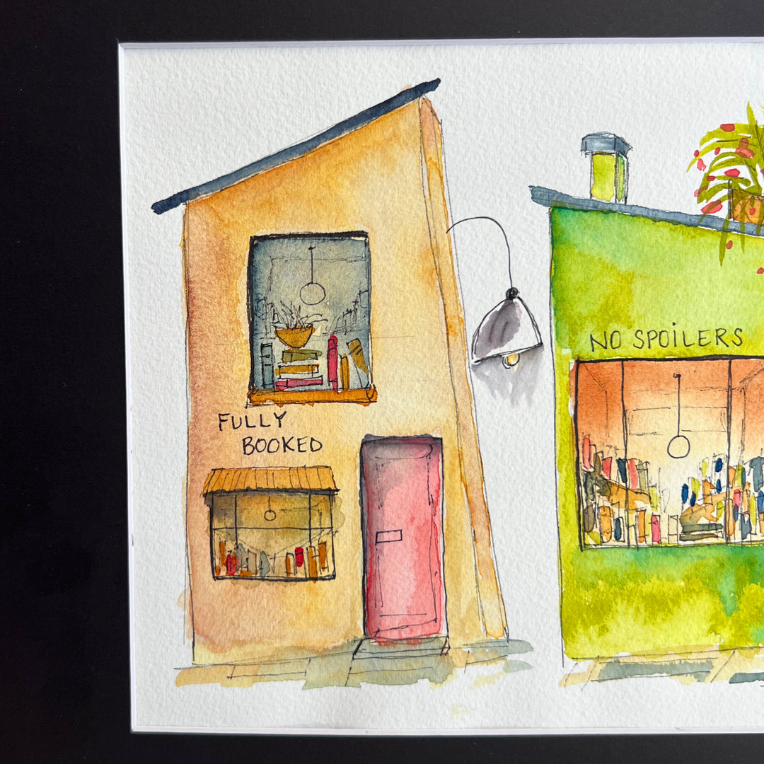 Fully Booked but No Spoilers - a Good Places Mystery Bookstore  Watercolor
