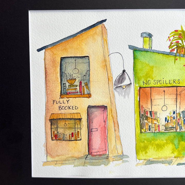 Fully Booked but No Spoilers - a Good Places Mystery Bookstore  Watercolor