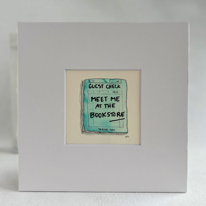 Guest Check Watercolor Original Art - Meet me at the Bookstore