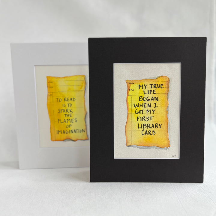 Library Card Watercolor Original Art - My true life began when I got a library card