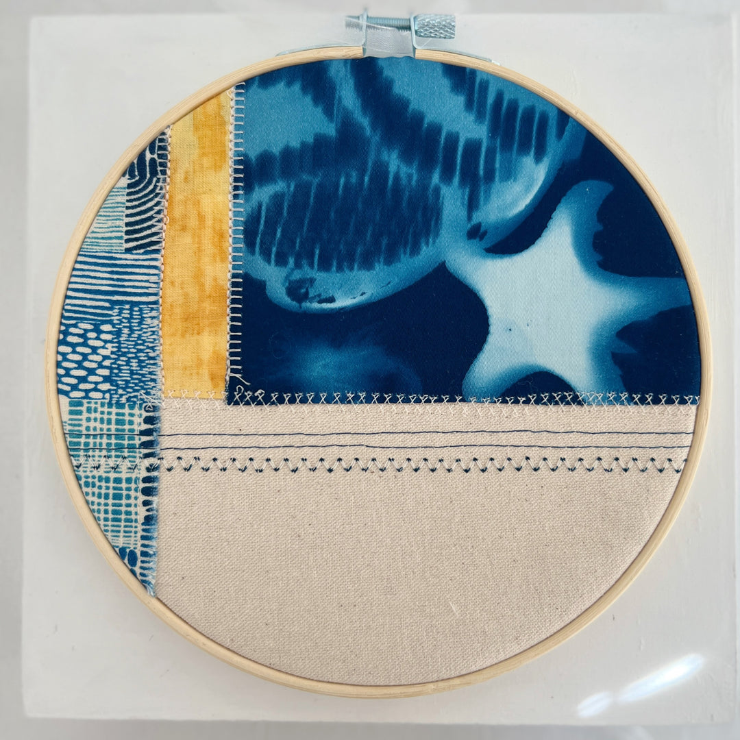 shades of blue - mixed media hoop art