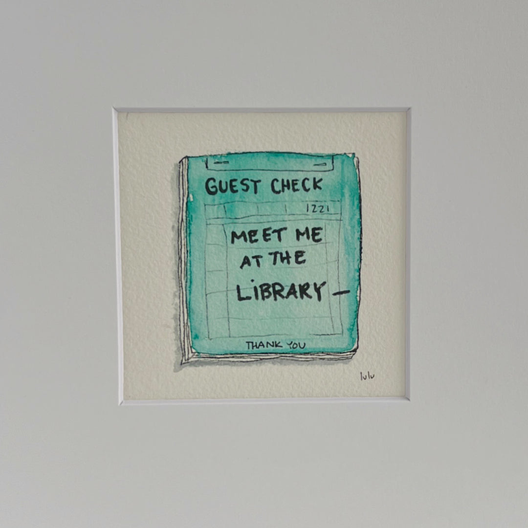 Guest Check Watercolor Original Art - Meet me at the Bookstore