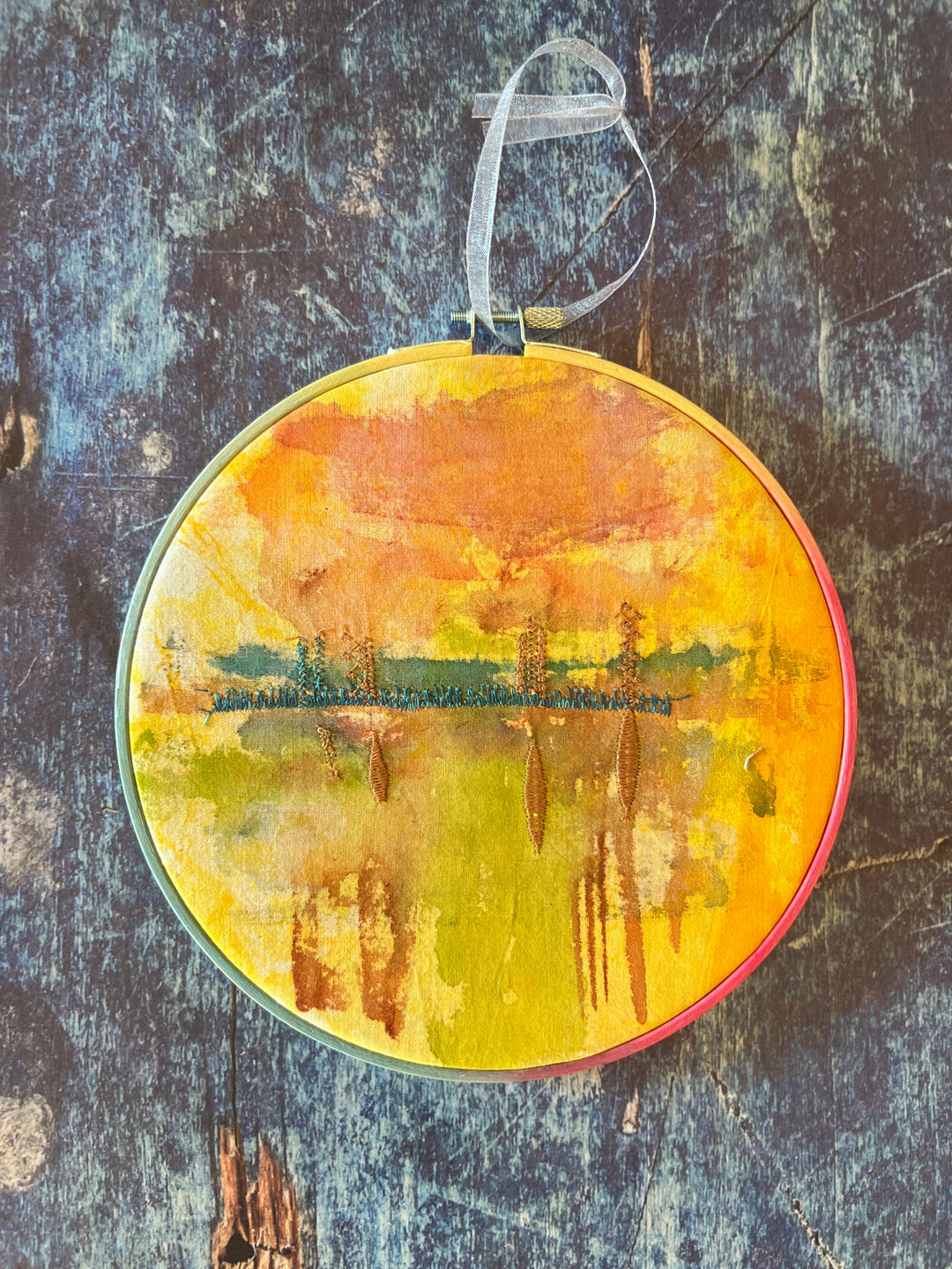 autumn morning - painted mixed media hoop art