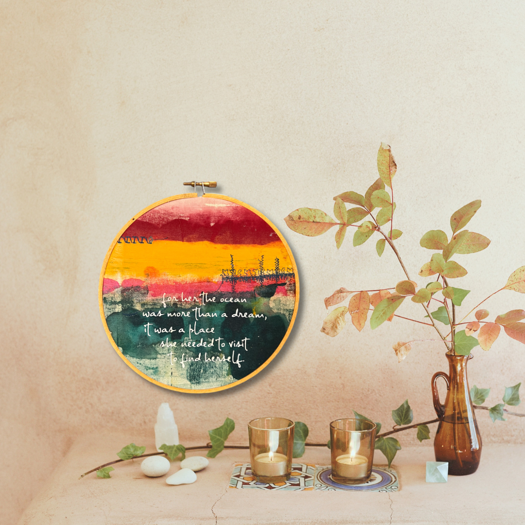 the ocean was more than a dream - painted mixed media hoop art