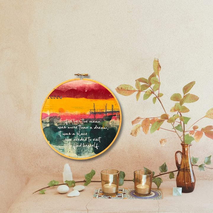 the ocean was more than a dream - painted mixed media hoop art
