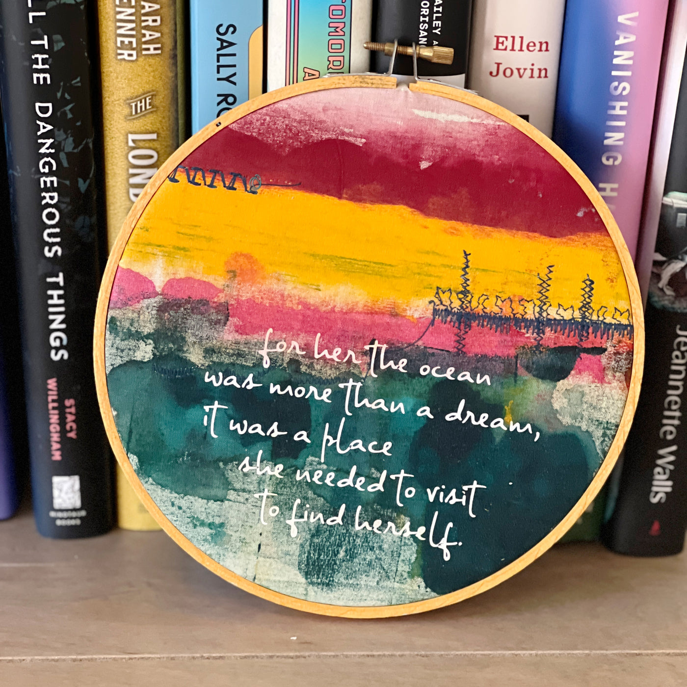 the ocean was more than a dream - painted mixed media hoop art