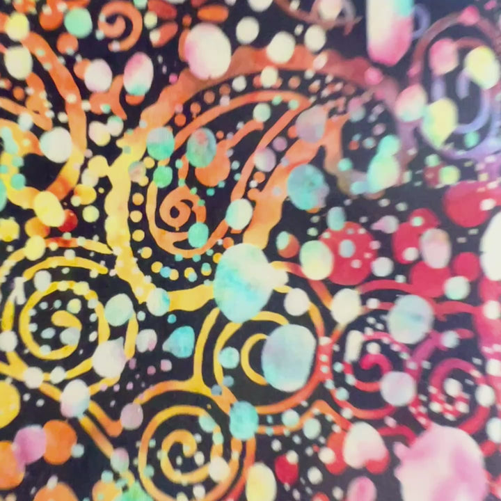 rectangular fabric book cover with rich paisley multicolored splatters and colors